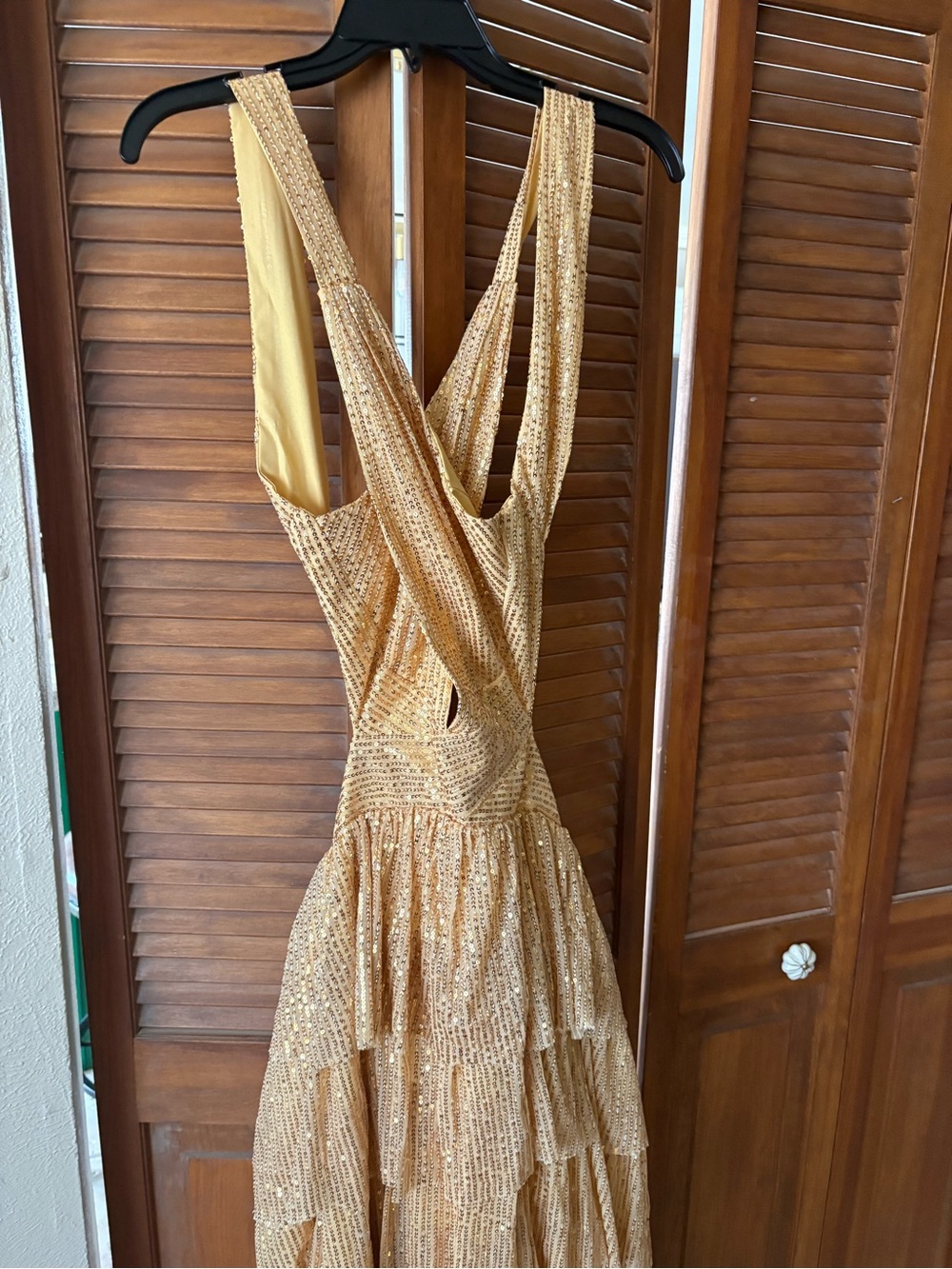 Gold Sequin Tiered Evening Dress